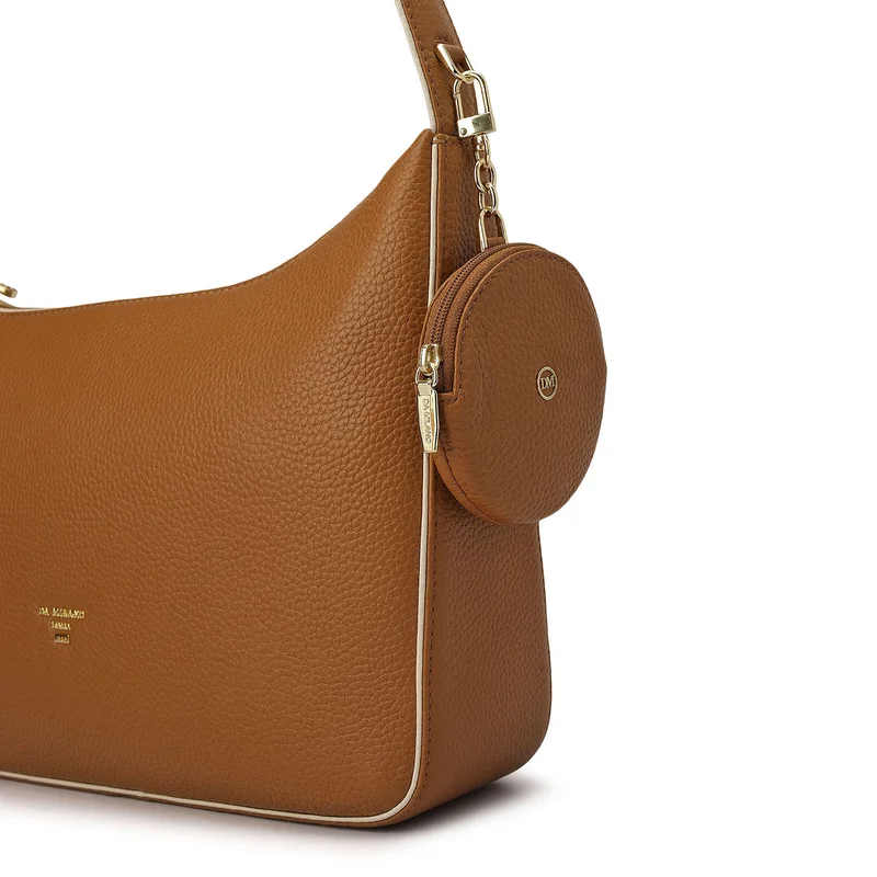 Da Milano Caramel Medium Wax Leather Hobo - Caramel for Women | Best Price UAE